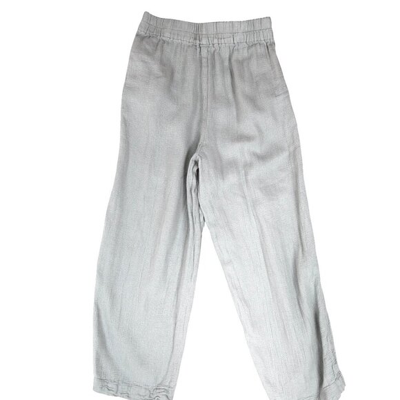 Madewell Textured Linen Blend Pants Greige Elastic Waist Wide Leg Fits S - Picture 6 of 9